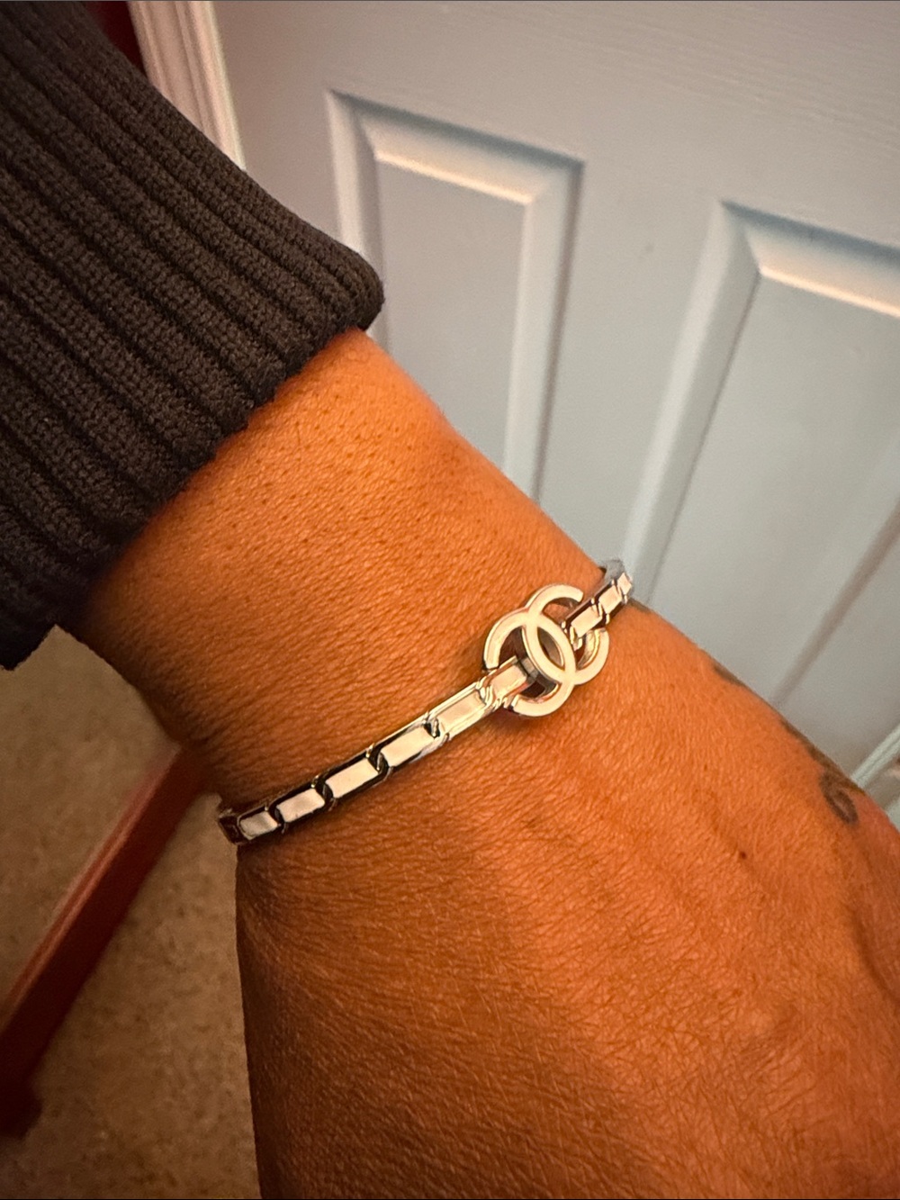 Silver-Tone Interlocking CC Link Bracelet
